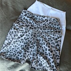 NEW 2 Piece Biker Shorts Set S  Leopard EVCR + White Yogalicious High-Rise Gym